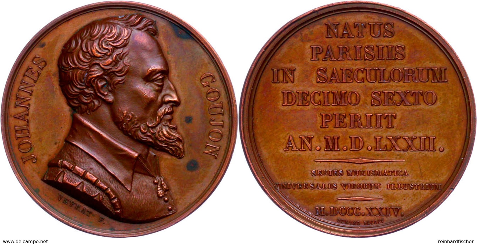 Frankreich, Bronzemedaille (Dm. 41 Mm, 45 G), 1824, Von Veyrat, Auf Johannes Goujon Architekt Und Bildhauer, Av: Brustbi - Sonstige & Ohne Zuordnung