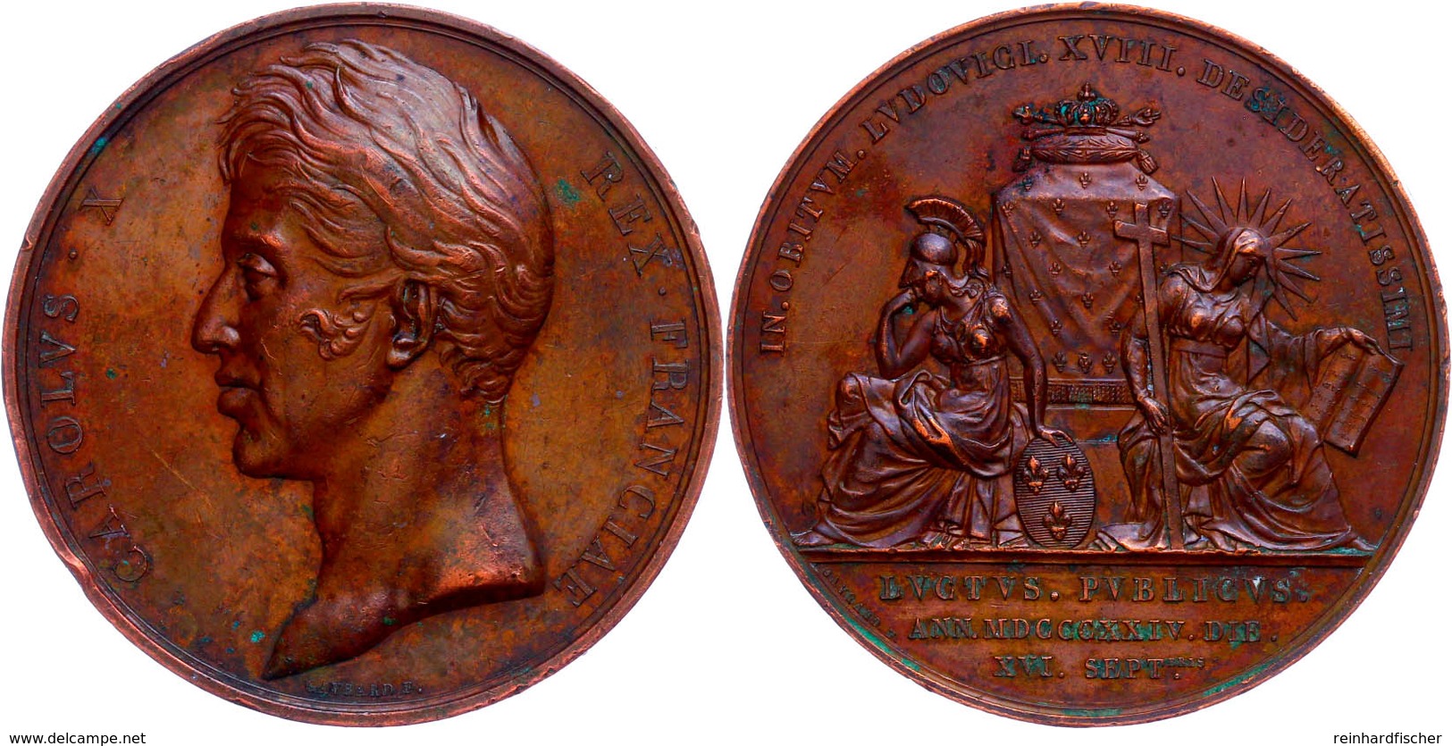 Frankreich, Bronzemedaille (Dm. 52 Mm, 61,1 G), 1824, Von Gayrard, Auf Den Tod Von Ludwig XVI., Av: Kopf Charles X. Nach - Autres & Non Classés