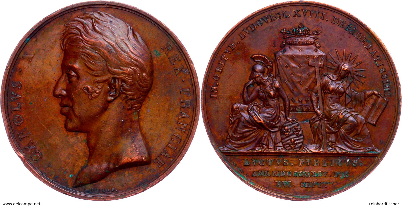 Frankreich, Bronzemedaille (Dm. 52 Mm, 61,1 G), 1824, Von Gayrard, Auf Den Tod Von Ludwig XVI., Av: Kopf Charles X. Nach - Sonstige & Ohne Zuordnung