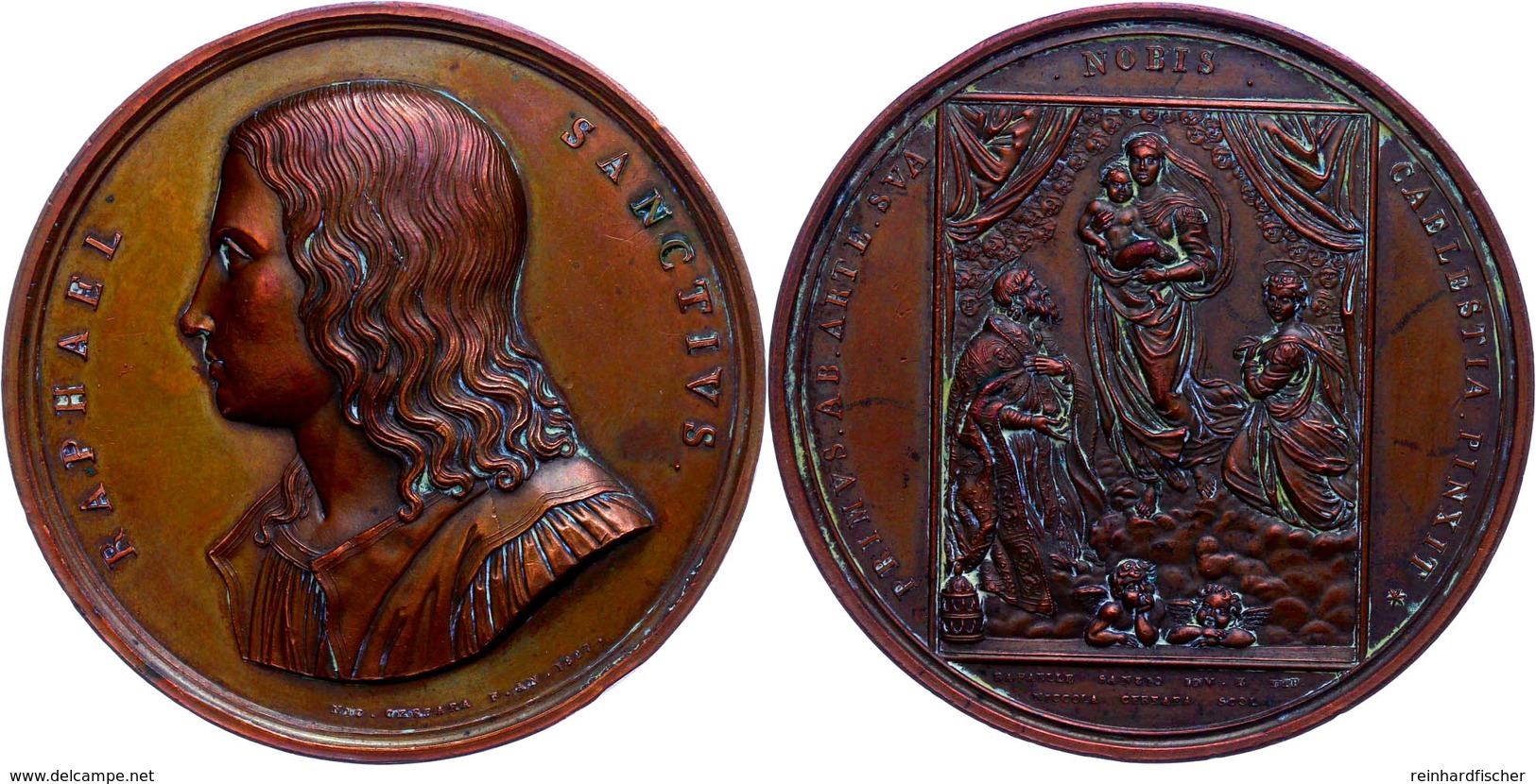 Bronzemedaille (Dm.60 Mm, 106 G), 1827, Von Gerbara,  Auf Raphael Sanctius, Av: Brustbild Nach Links, Rev: Biblische Dar - Sonstige & Ohne Zuordnung