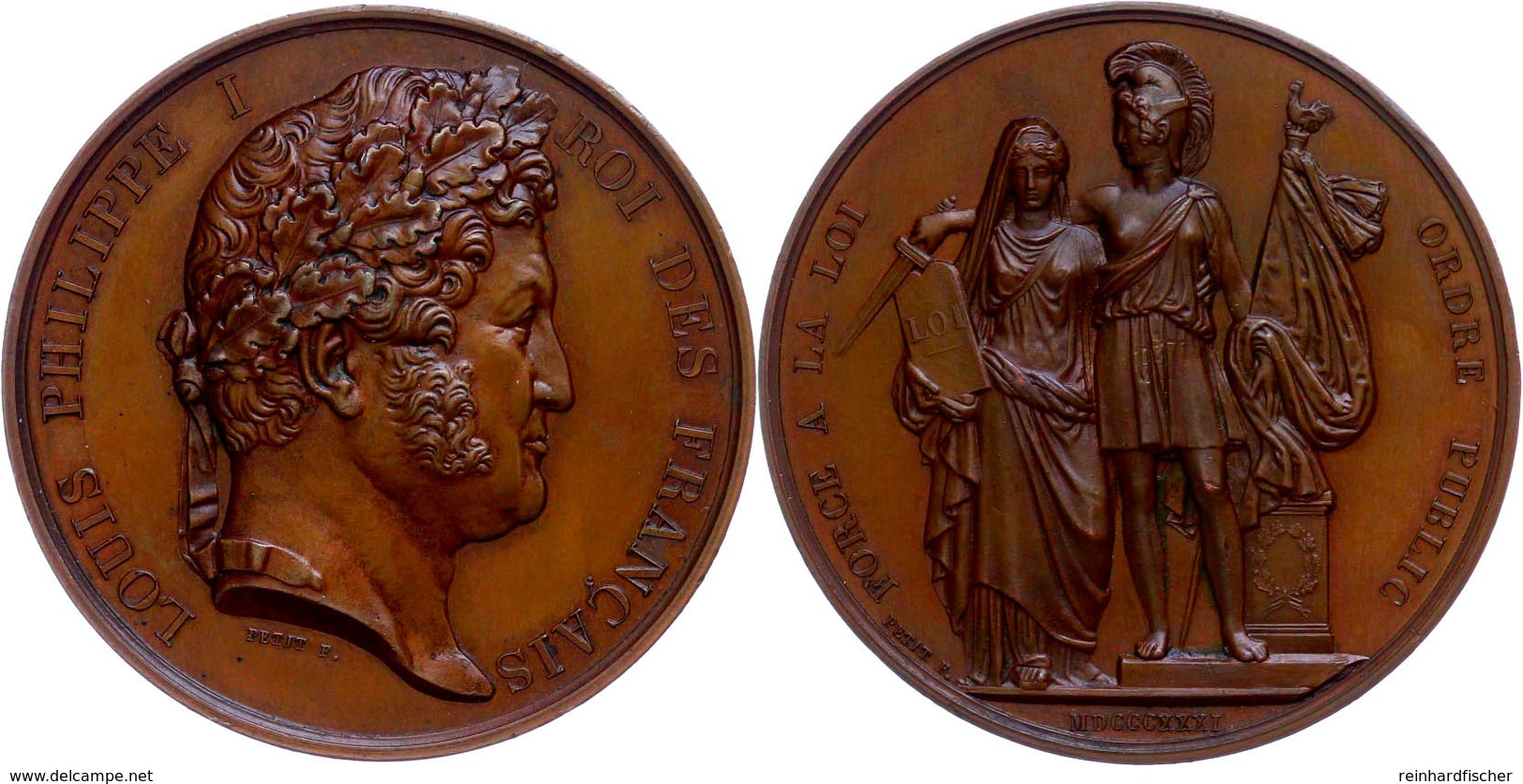 Frankreich, Louis Philippe I., Bronzemedaille (Dm. 51 Mm, 72 G), 1831, Von F. Petit, Ordre Public,  Av: Kopf Nach Rechts - Sonstige & Ohne Zuordnung