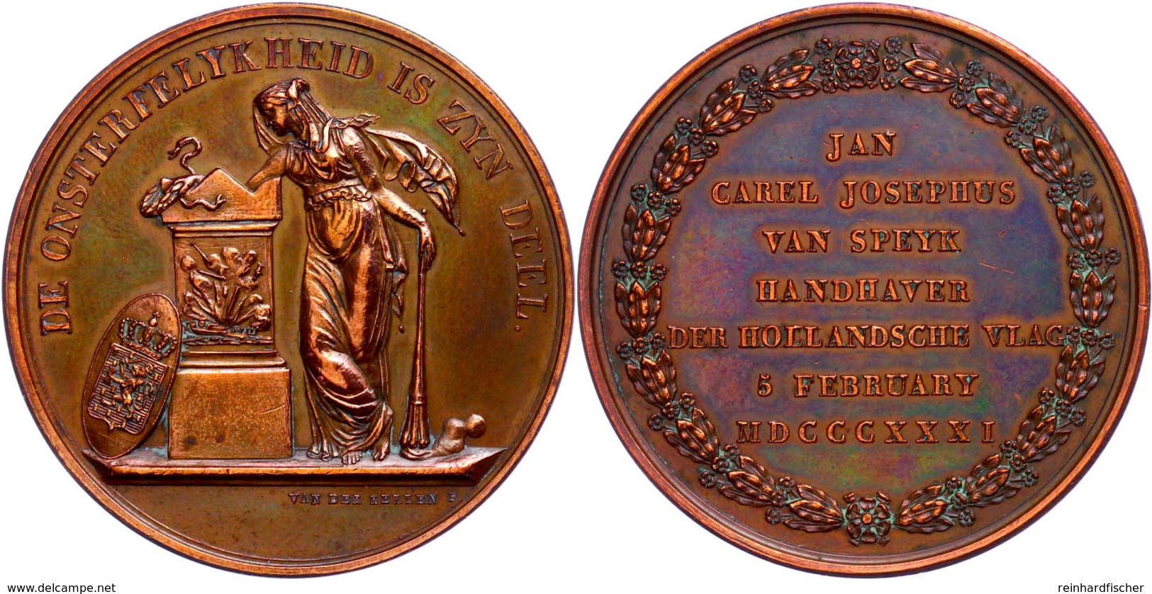 Niederlande, Kupfermedaille (Dm. 45 Mm, 44 G), 1831, Von David Van Der Kellen, Auf Jan Carel Josephus Van Speyk, Av: Göt - Sonstige & Ohne Zuordnung