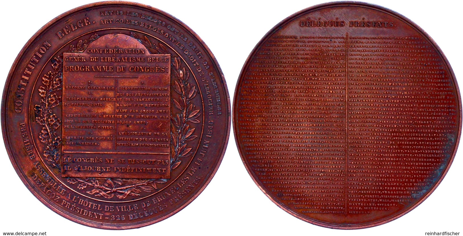 Belgien, Bronzemedaille (Dm. 68,5 Mm, 127,8 G), 1846, Unsigniert, Auf Den Kongress In Brüssel 14. Juni 1846, Av: Auflist - Sonstige & Ohne Zuordnung