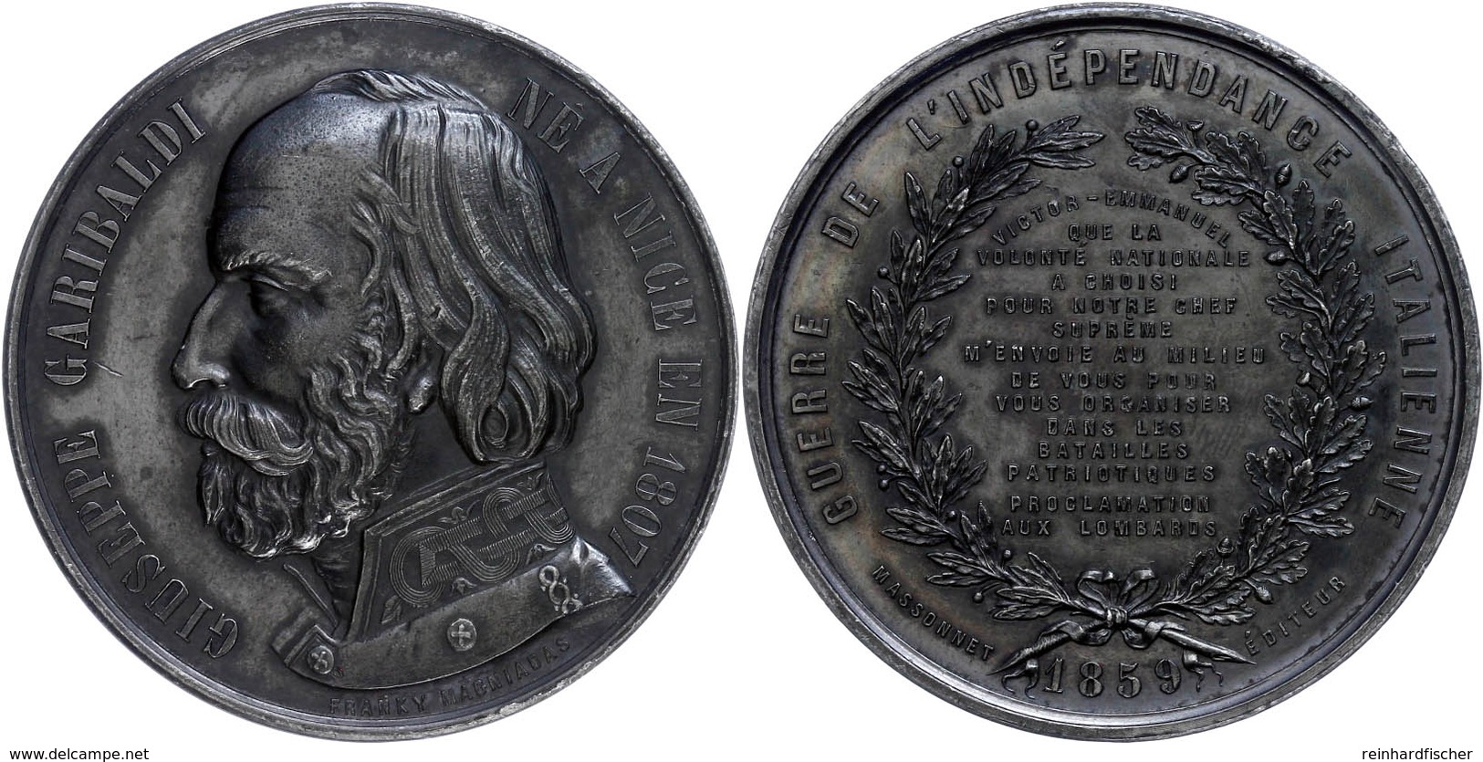 Frankreich, Zinnmedaille Geschwärzt (Dm.50 Mm, 53,5 G), 1859, Von Franky Magniadas, Auf Den Unabhängigkeitskampf Der Ita - Sonstige & Ohne Zuordnung