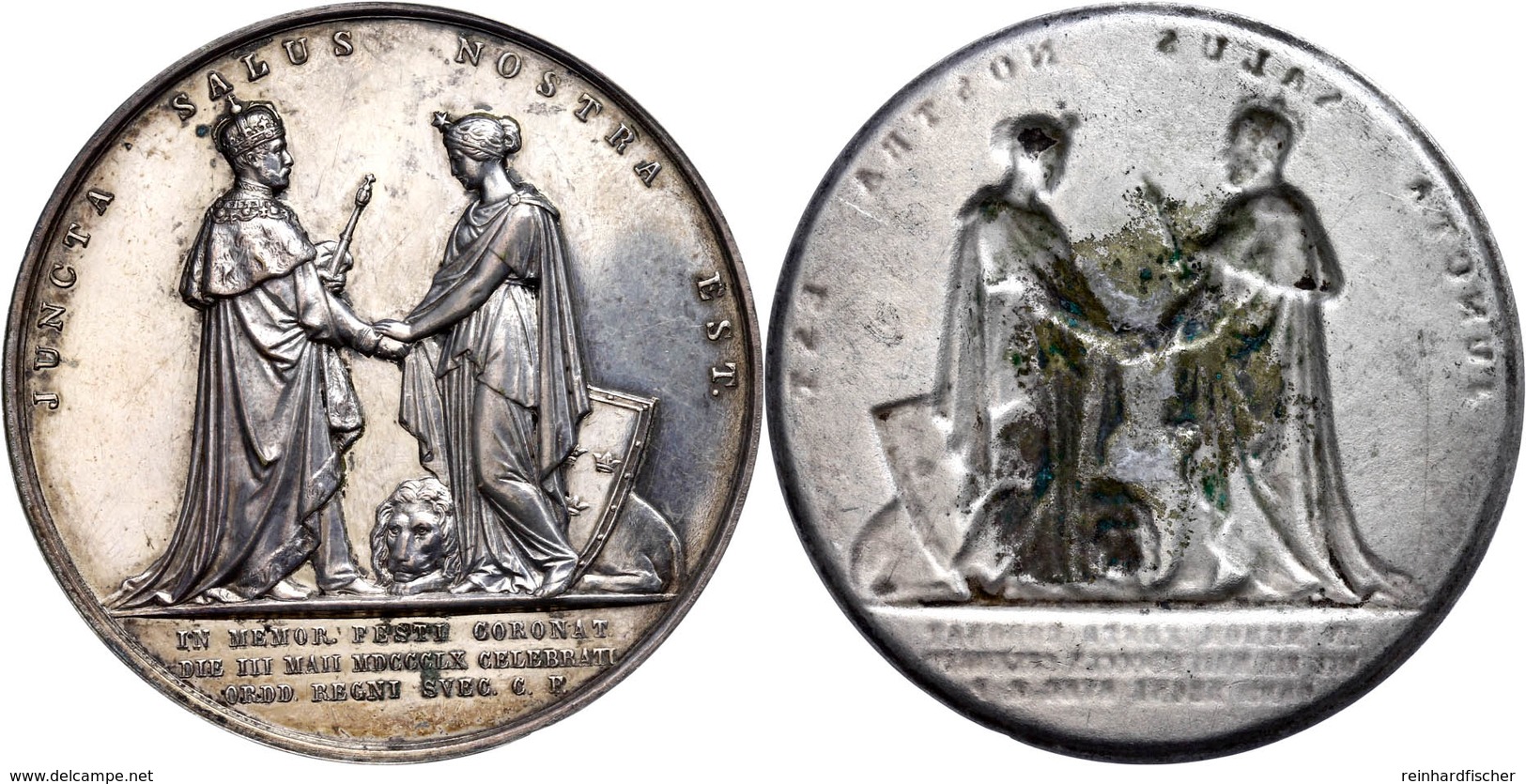 Schweden, Klischee Medaille Versilbert (Dm. 58 Mm, 10 G), 1860, Unsigniert, In Erinnerung An Den 3. Mai 1860, Av: König  - Sonstige & Ohne Zuordnung