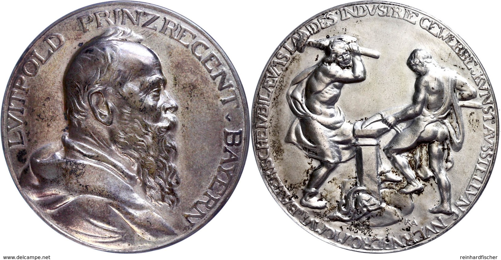 Bayern, Bronzemedaille Versilbert (Dm. 56 Mm, 81 G), 1906, Von Akerberg, Auf Die Bayerische Jubiläums-Landes-Industrie-G - Sonstige & Ohne Zuordnung