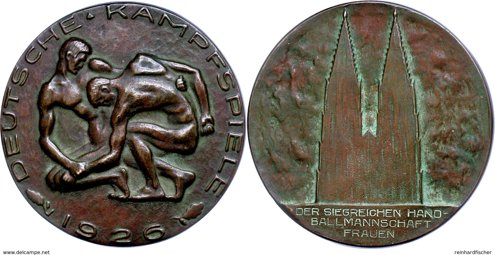 Köln, Bronzegussmedaille (Dm. Ca. 88mm, Ca. 277,45g), 1926, Auf Die Deutschen Kampfspiele. Av: Zwei Kämpfende Ringer, Da - Sonstige & Ohne Zuordnung