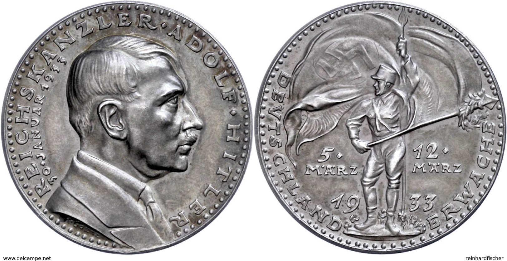 Silbermedaille (Dm. Ca. 36,10mm, Ca. 19,43g), 1933, Von K. Götz, Auf Die Wahl Adolf Hitlers Zum Reichskanzler. Av: Büste - Sonstige & Ohne Zuordnung