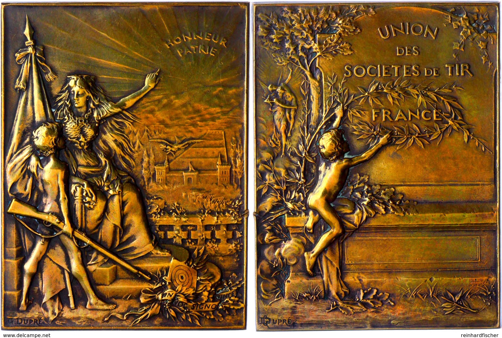 Frankreich, Bronzeplakette (65x48 Mm, 64 G), O.J., Von Georges Dupre, Union Des Societes De Tir France, Av: Nackter Knab - Sonstige & Ohne Zuordnung