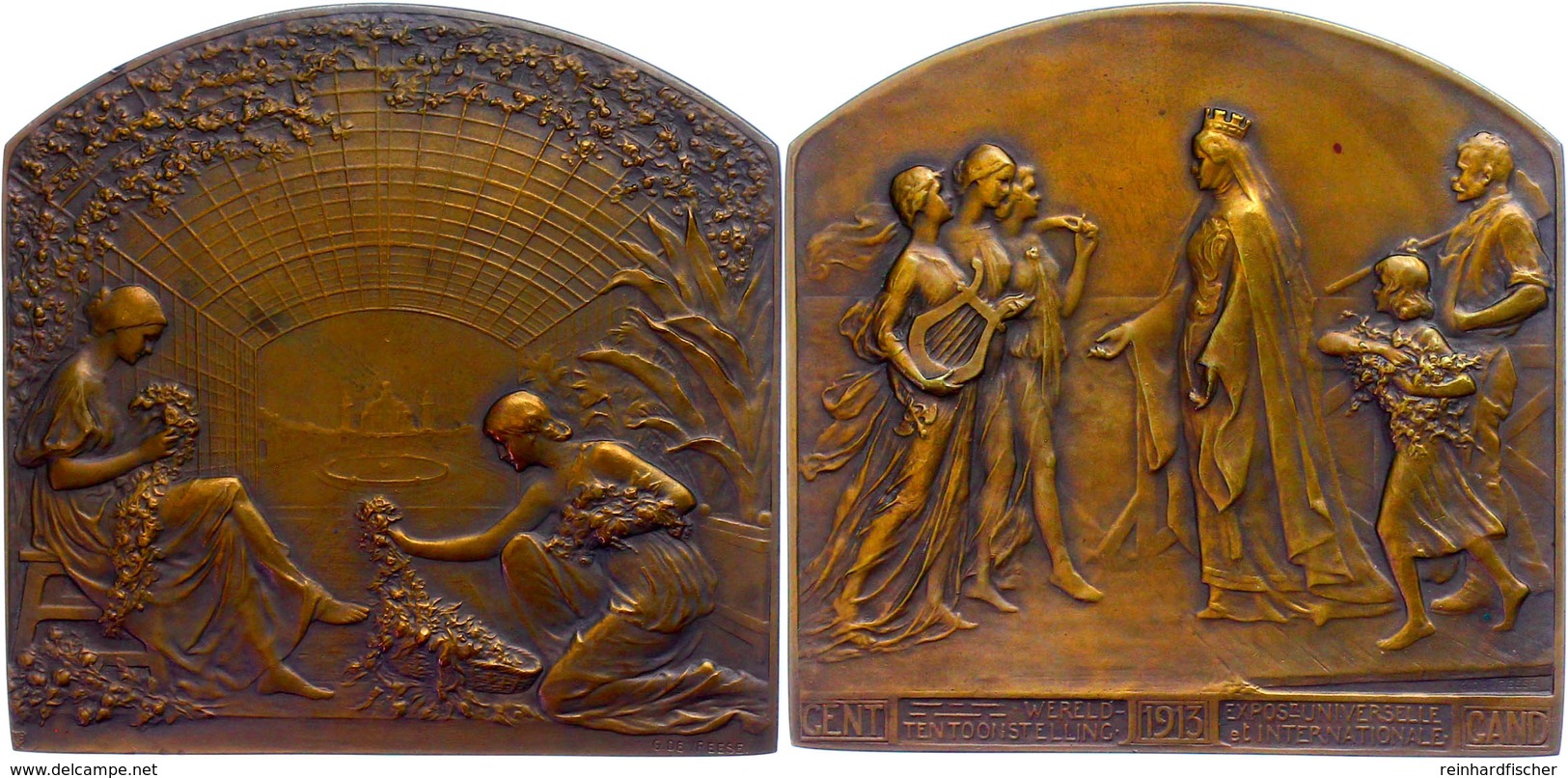 Belgien, Bronzeplakette (69,5x71,9  Mm, 116,3 G), 1913, Von G. Devreese, Auf Die Weltausstellung In Genf, Av: Die Stadtg - Sonstige & Ohne Zuordnung