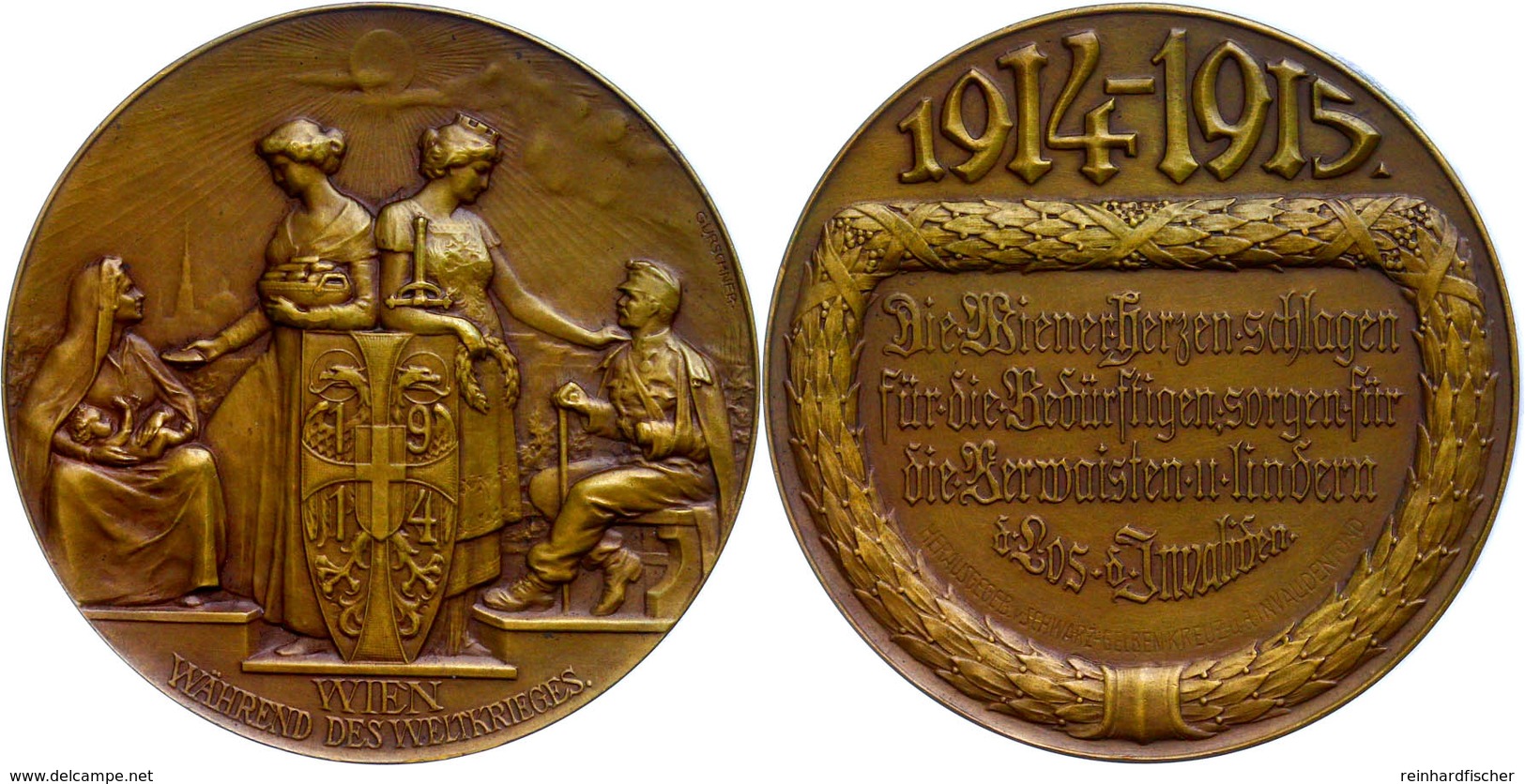 Österreich, Bronzemedaille (Dm. 55 Mm, 74,1 G), 1914, Von G. Gurschner, Auf Die Kriegshilfe Des Schwarz-gelben Kreuzes I - Sonstige & Ohne Zuordnung