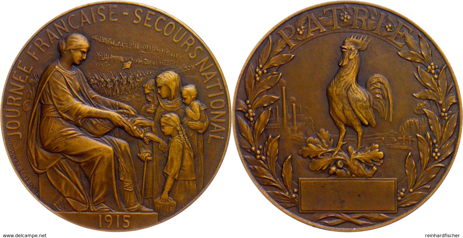 Frankreich, Bronzemedaille (Dm. 50 Mm, 67,5 G), 1915, Von Hippolyte Lefebvre, Auf Die Innerländische Sicherheit, Av: Gab - Sonstige & Ohne Zuordnung