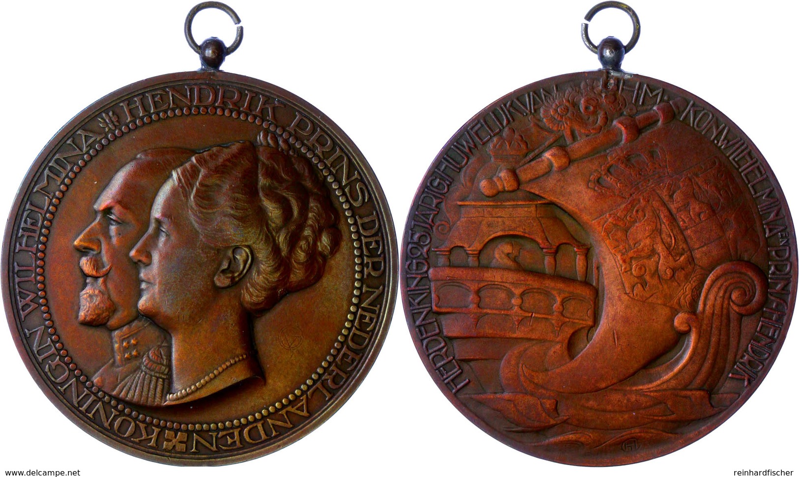 Niederlande, Bronzemedaille (Dm. 60 Mm, 81 G), 1926, Von J.J.v. Goor, Auf Die Silberhochzeit Von Von Wilhelmina Mit Hend - Sonstige & Ohne Zuordnung