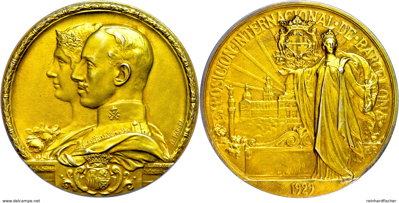 Spanien, Silbermedaille Vergoldet (Dm.50 Mm, 72 G), 1929, Von A. Parera Und E. Ausio, Auf Die Weltausstellung In Barcelo - Sonstige & Ohne Zuordnung