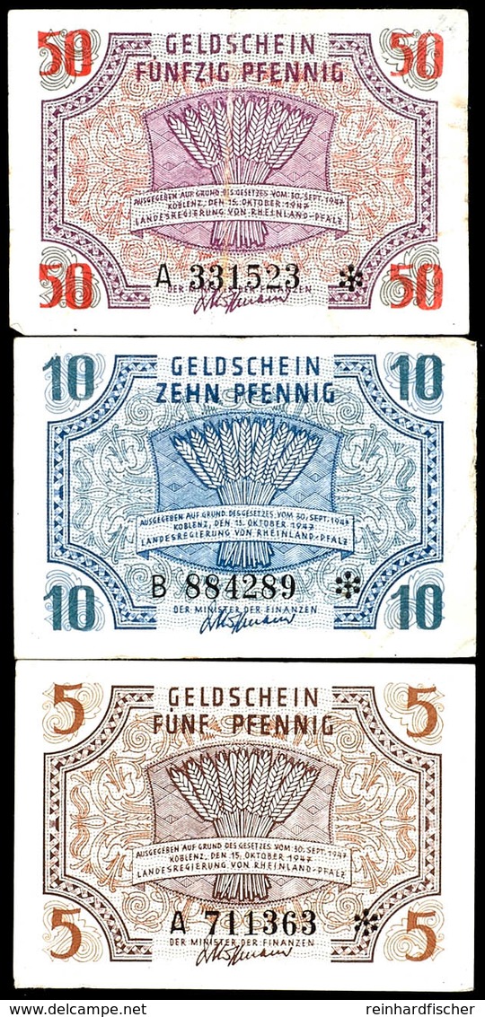 Rheinland-Pfalz, Landesregierung, 15.10.1947, 5, 10 Und 50 Pfennig, Ro. 211-213, Erhaltung III., Katalog: Ro. 211/13 III - Sonstige & Ohne Zuordnung