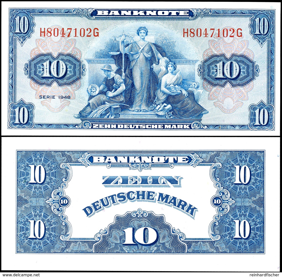 10 Deutsche Mark, 1948, H 8047102 G, Ro. 238, Ganz Kleiner Fleck Unten Rechts, Erhaltung I., Katalog: Ro. 238 I - Altri & Non Classificati