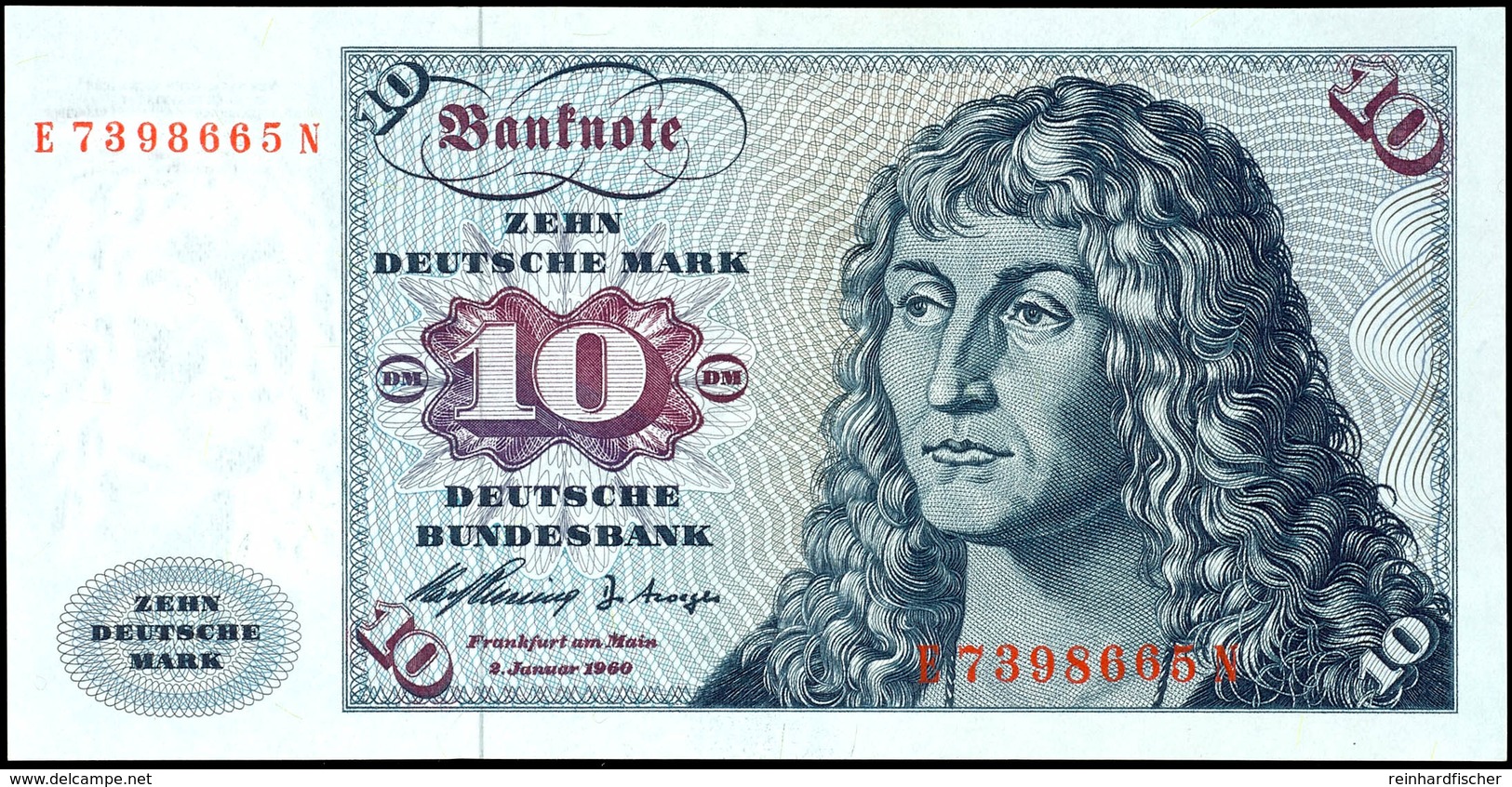 10 Deutsche Mark, Bundesbanknote, 2.1.1960, Serie E 7398665 N, Ro. 263, Erhaltung I., Katalog: Ro. 263 I - Sonstige & Ohne Zuordnung