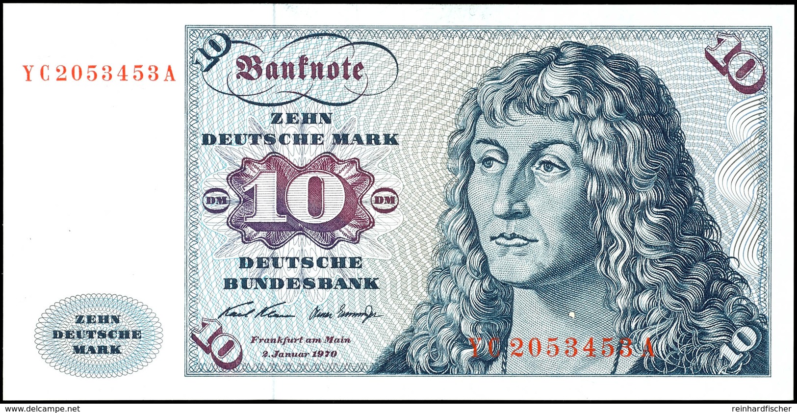 10 Deutsche Mark, Bundesbanknote, 2.1.1970, Austauschnote Serie YC 2053453 A, Ro. 270, Erhaltung I., Katalog: Ro. 270 I - Sonstige & Ohne Zuordnung