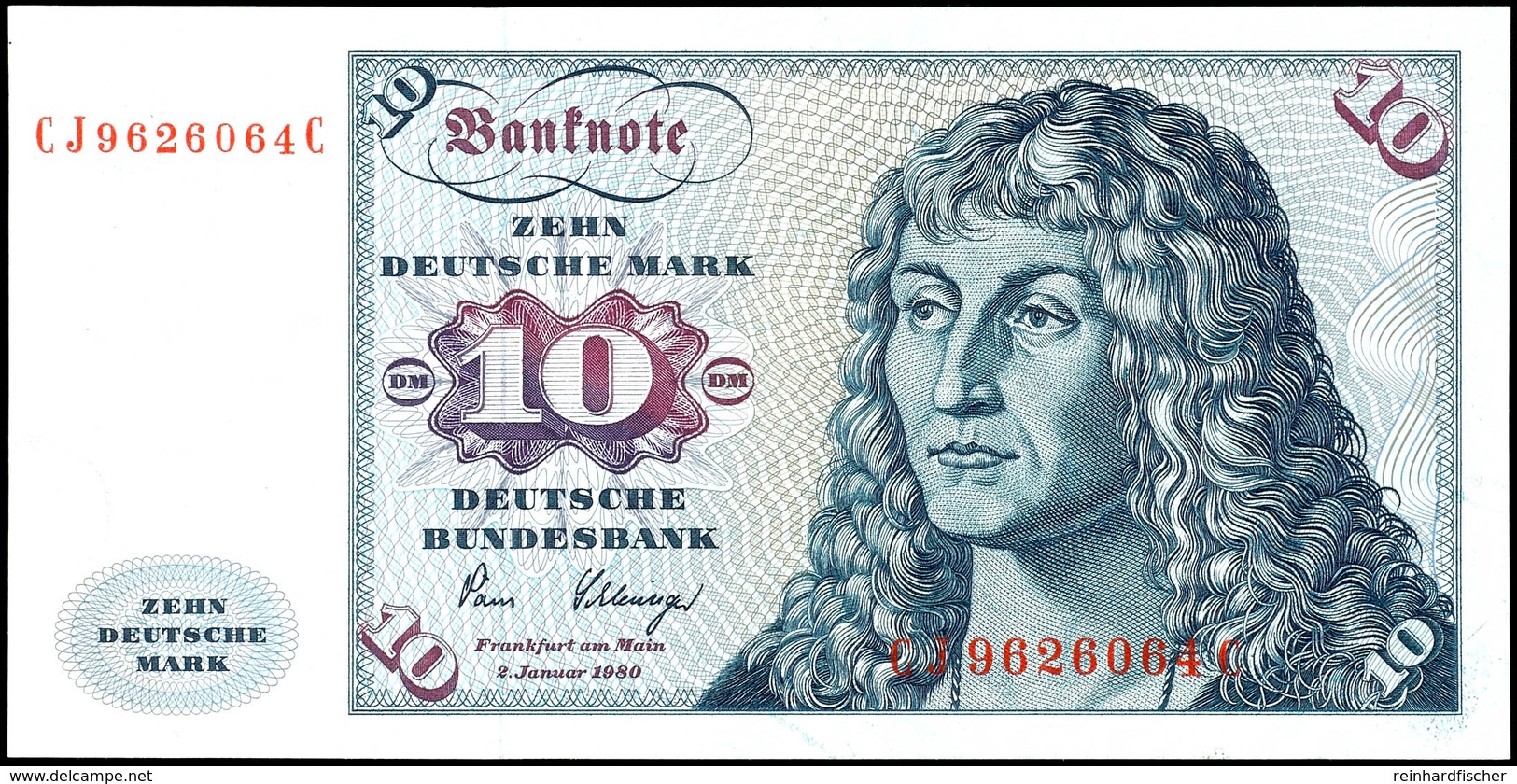 10 Deutsche Mark, Bundesbanknote, 2.1.1980, Serie CJ 9626064 C, Ro. 281, Bug Links, Erhaltung I-II., Katalog: Ro. 281 I- - Sonstige & Ohne Zuordnung