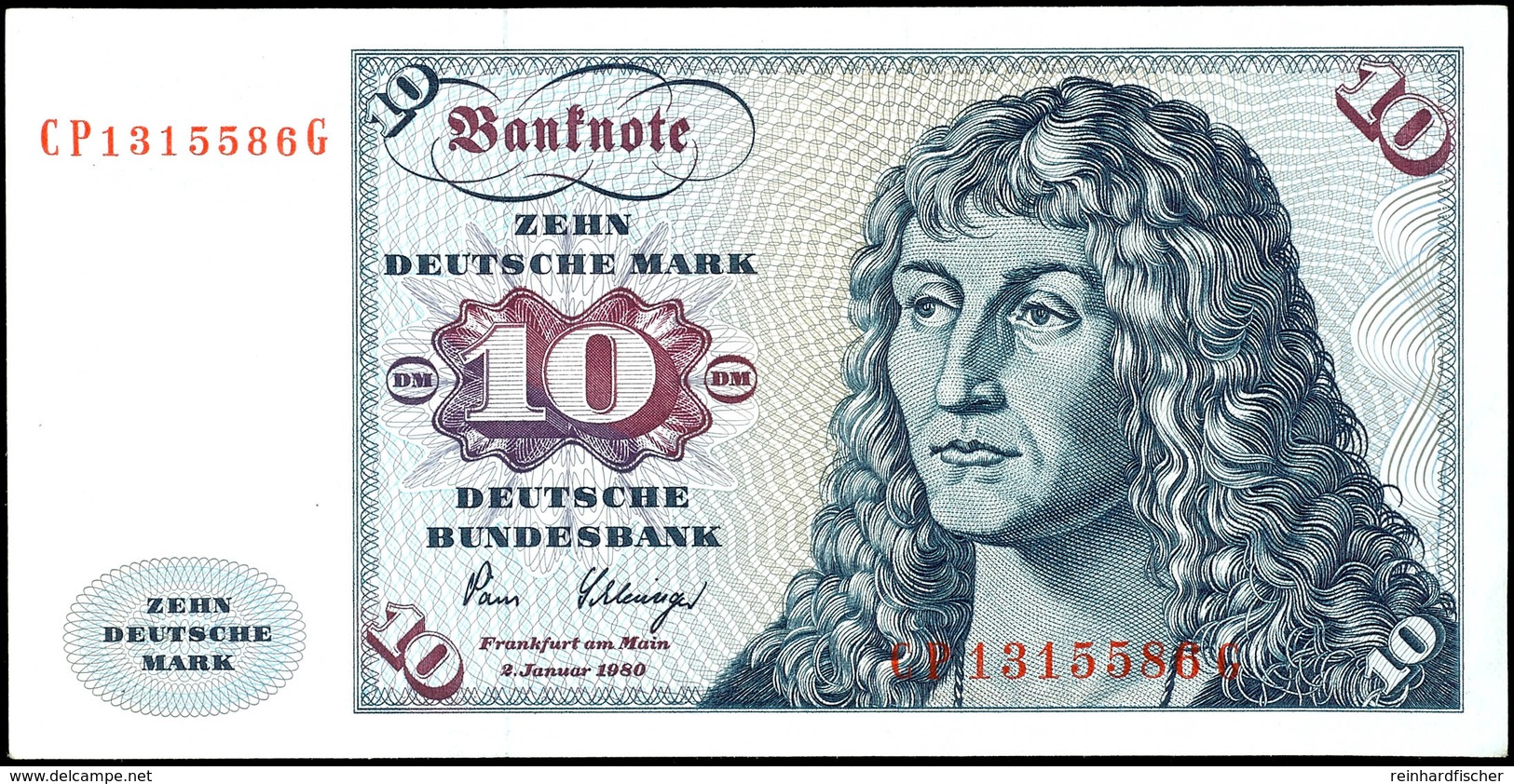 10 Deutsche Mark, Bundesbanknote, 2.1.1980, Serie CP 1315586 G, Ro. 286, Minimaler Bug Links Oben Und Minimales Eselsohr - Other & Unclassified