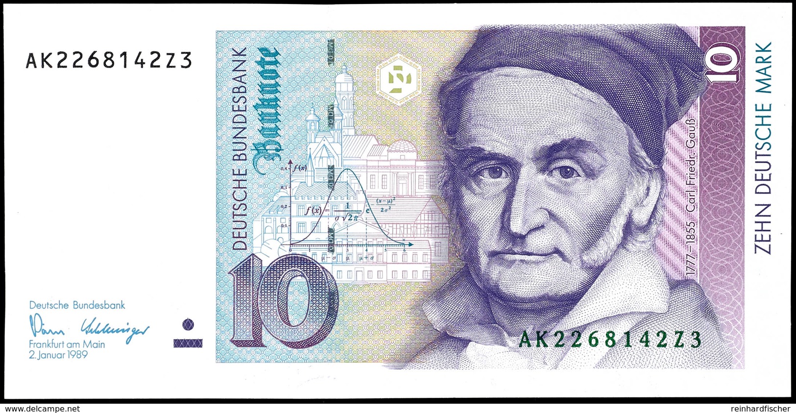 10 Deutsche Mark, Bundesbanknote, 2.1.1989, Serie AK 2268142Z3, Ro. 292, Kleiner Bug Mitte Unten, Sonst Erhaltung I., Ka - Sonstige & Ohne Zuordnung