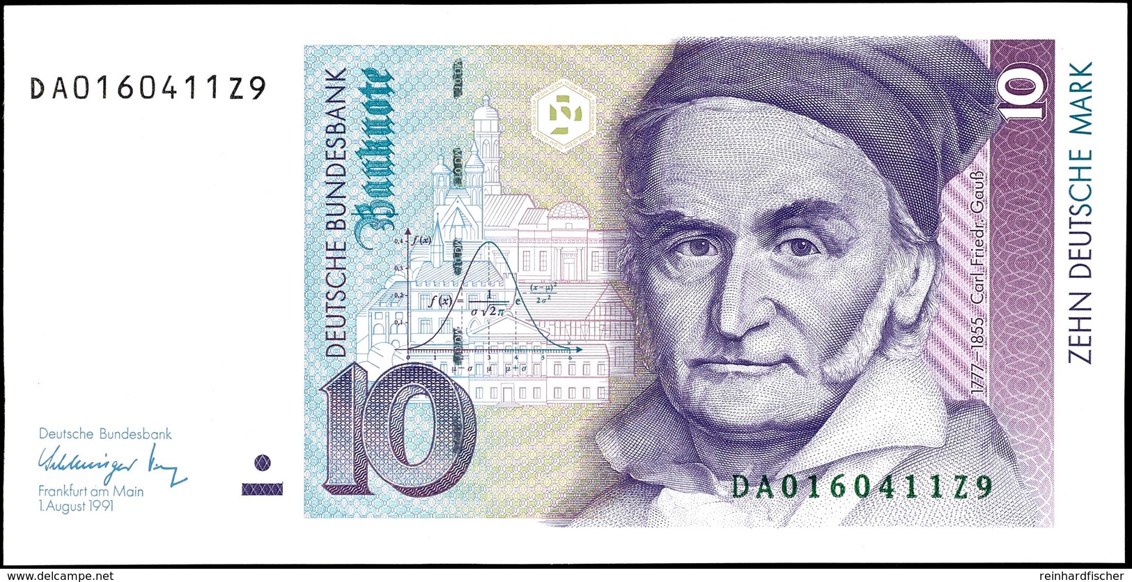 10 Deutsche Mark, Bundesbanknote, 1.8.1991, Serie DA 0160411Z9, Ro. 297, Kleiner Bug Mitte Unten, Sonst Erhaltung I., Ka - Sonstige & Ohne Zuordnung