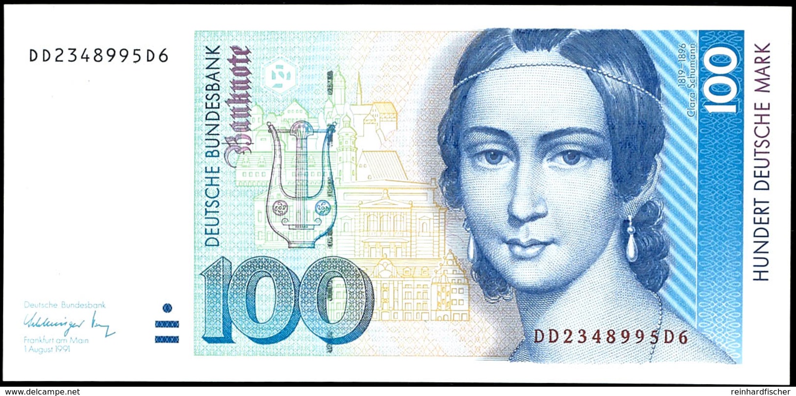 100 Deutsche Mark, Bundesbanknote, 1.8.1991, Serie DD2348995D6, Ro. 300 A, Kleiner Bug Oben Sonst Erhaltung I., Katalog: - Autres & Non Classés