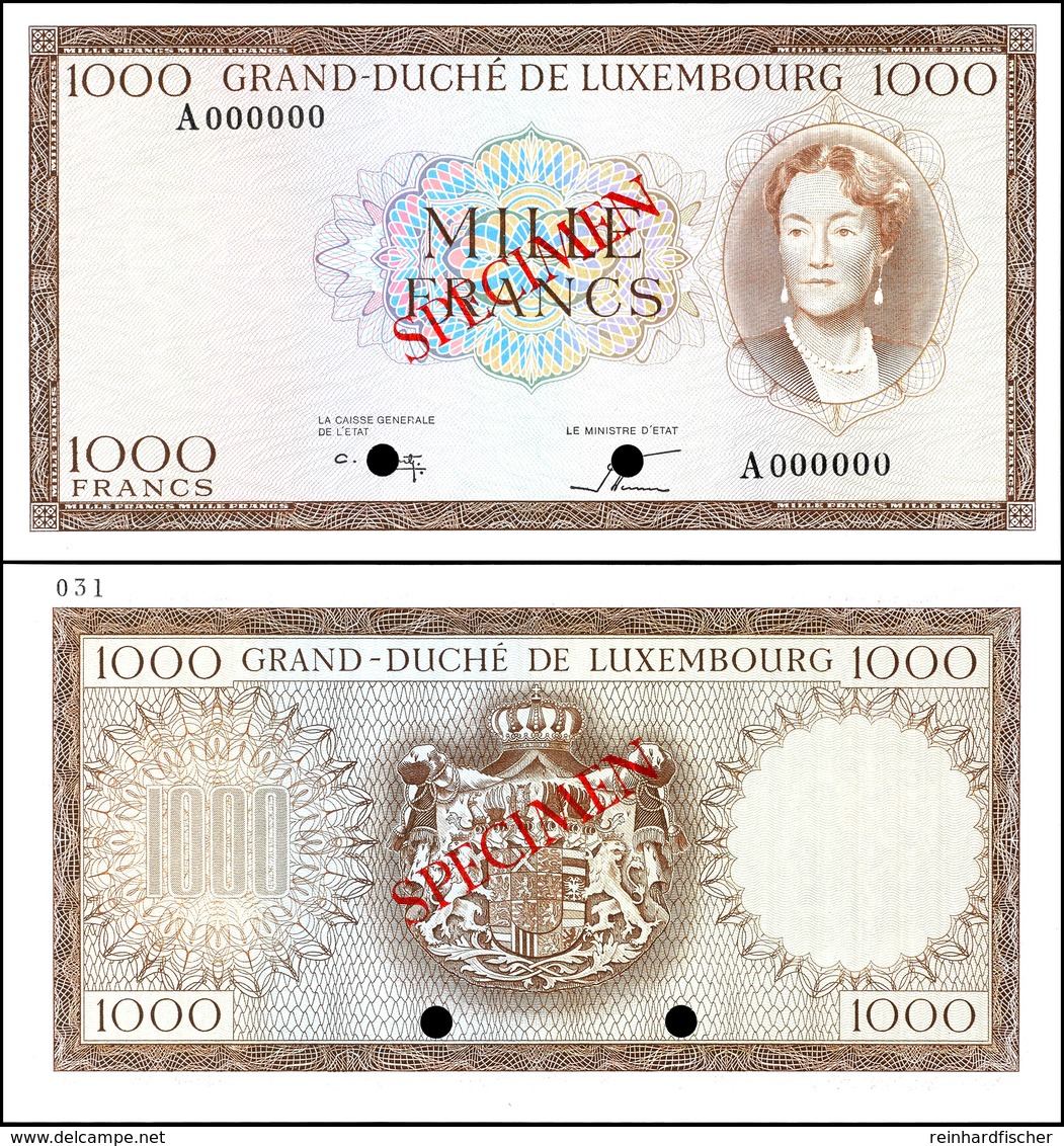 Luxemburg, 1000 Francs, Ohne Jahr (ca. 1961-63), Grand Duché De Luxembourg, Serie A, Pick 52Bs, Specimen, Bankfrisch, Er - Sonstige & Ohne Zuordnung