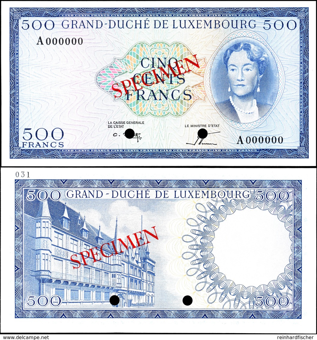 Luxemburg, 500 Francs, Ohne Jahr (ca. 1961-63), Grand Duché De Luxembourg, Serie A, Pick 52As, Specimen, Bankfrisch, Erh - Sonstige & Ohne Zuordnung