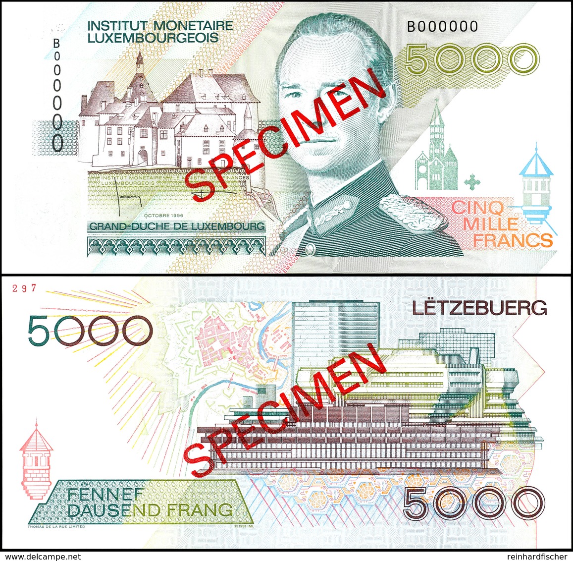 Luxemburg, 5000 Francs, 1996, Institut Monetaire Luxembourgeois, Serie B, Pick 60s, Specimen, Erhaltung I.  I - Sonstige & Ohne Zuordnung