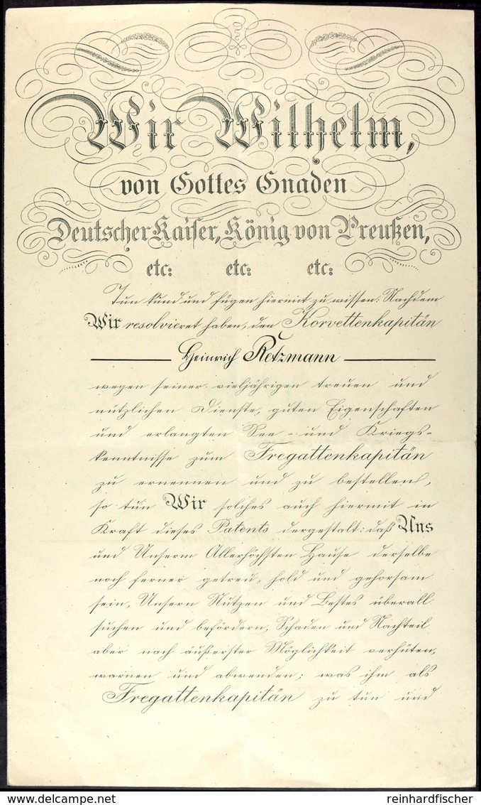 Patenturkunde Zum Fregattenkapitän, Datiert Achilleion Corfu Den 25. April 1912, Mit Kalligraphierter Kopfzeile Und Groß - Documents