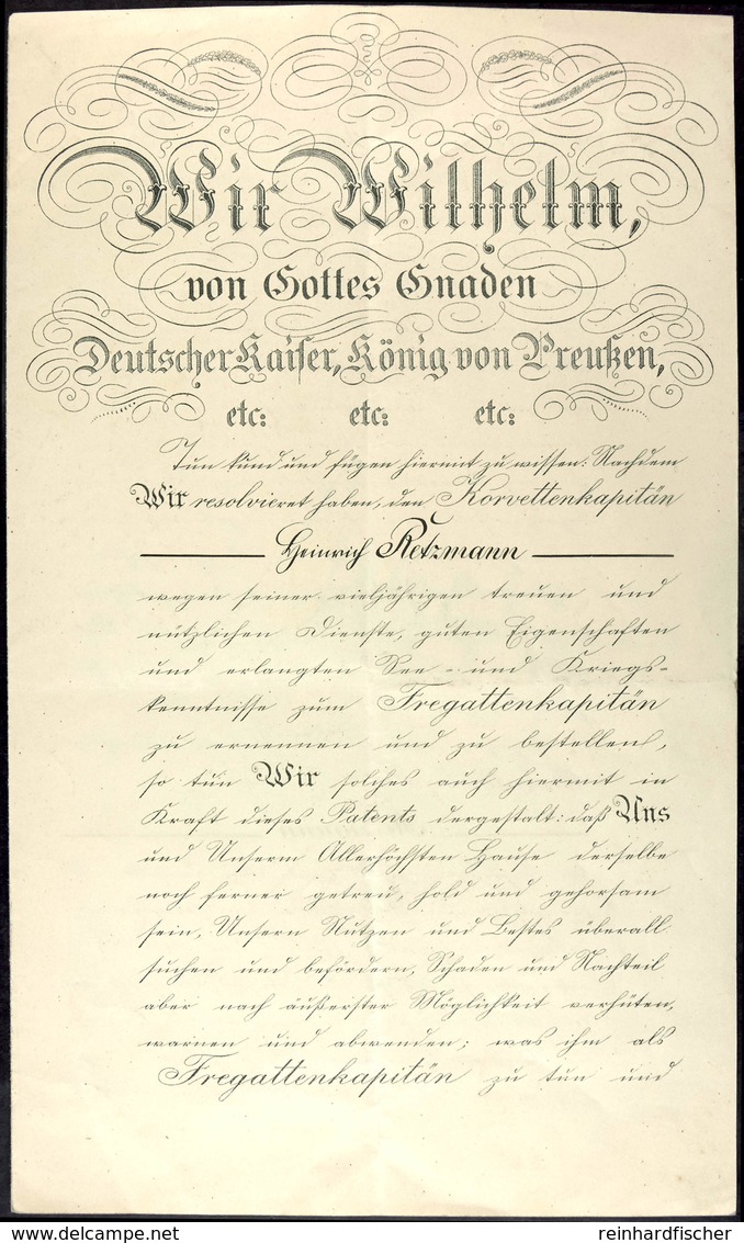 Patenturkunde Zum Fregattenkapitän, Datiert Achilleion Corfu Den 25. April 1912, Mit Kalligraphierter Kopfzeile Und Groß - Dokumente