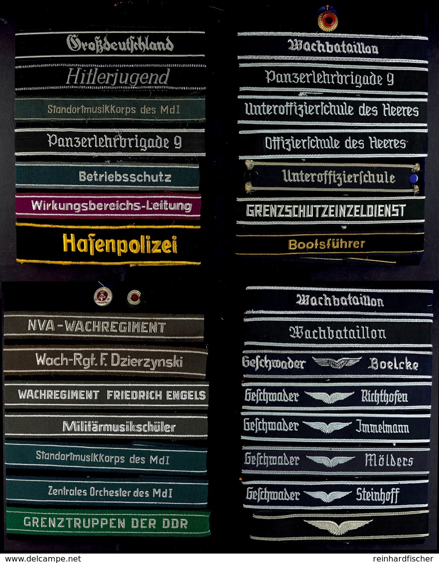 2 Tableaus Mit 29x Ärmel- Und Mützenbändern Der DDR Und Bundeswehr, Heer Und Marine, Dabei Auch Repliken Und Sammleranfe - Other & Unclassified