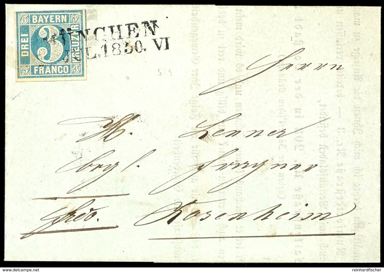 3 Kr. Preußischblau, Platte 1, Auf Portogerechtem Faltbrief Von L2 "MÜNCHEN / JUL.1850.VI" Nach Rosenheim Mit Ankunftsst - Sonstige & Ohne Zuordnung