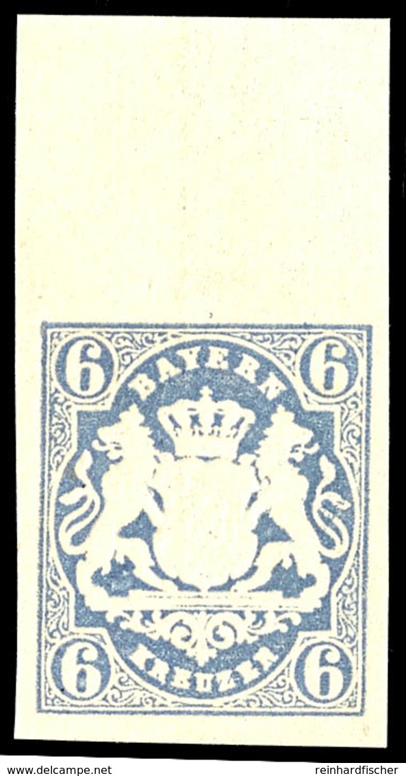 6 Kreuzer Mittelultramarin, Oberrandstück, Tadellos Postfrisch, Gepr. Brettl BPP, Mi. 100.-++, Katalog: 16 ** - Autres & Non Classés