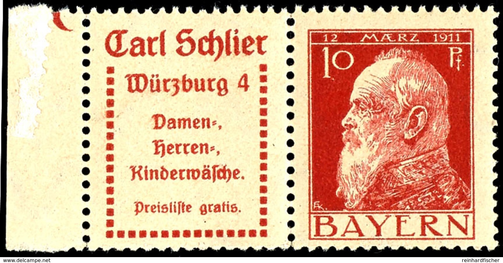 Carl Schlier Würzburg 4 + 10 Pfg Luitpold, Waagerechter Zusammendruck, Tadellos Postfrisch, Mi. 220.-, Katalog: W3.6 ** - Sonstige & Ohne Zuordnung