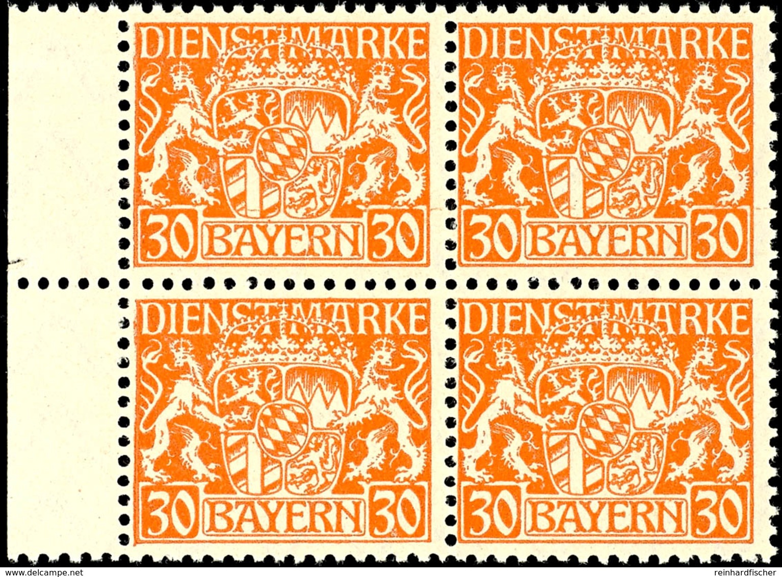 30 Pfg Orange Auf W-Papier, 4er-Block Vom Linken Bogenrand Tadellos Postfrisch, Jeder Wert Gepr. Helbig BPP, Mi. 480.-,  - Sonstige & Ohne Zuordnung