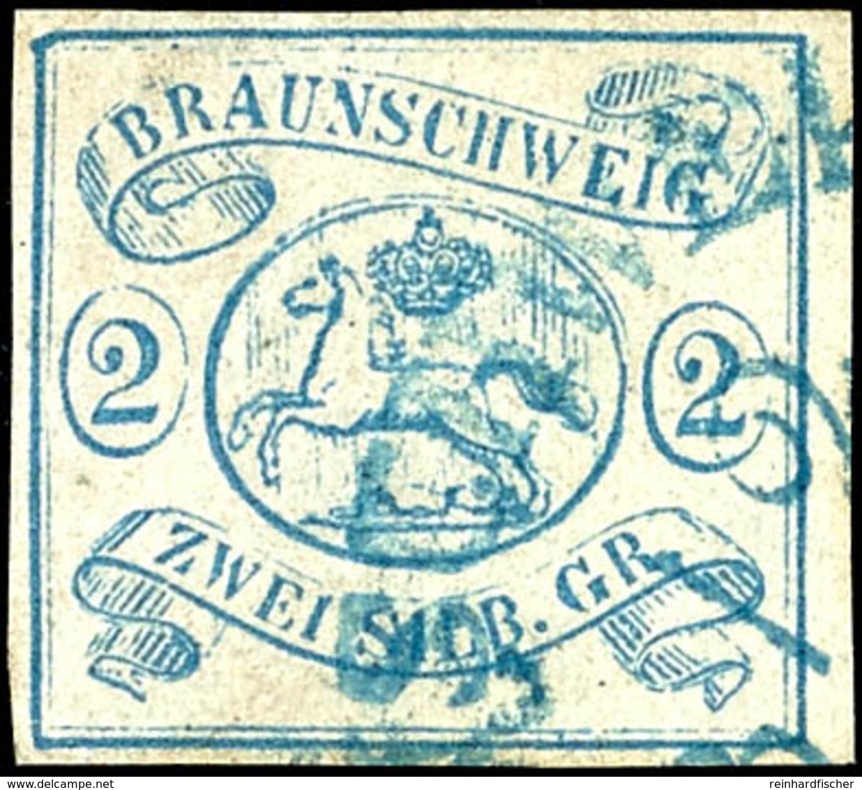 2 Silbergroschen Preußischblau, Vollrandiges Und Farbfrisches Kabinettstück, Klar Gestempelt Mit Blauem HK "Braunschweig - Sonstige & Ohne Zuordnung