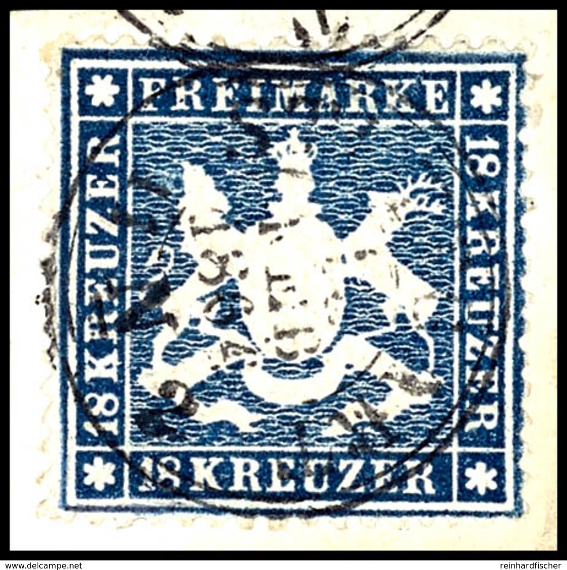 18 Kr. Dunkelblau, Gestempelt "STUTTGART 1. FEB. 1864" Auf Briefstück (nicht Ursprünglich Haftend), Linke Untere Ecke Re - Sonstige & Ohne Zuordnung