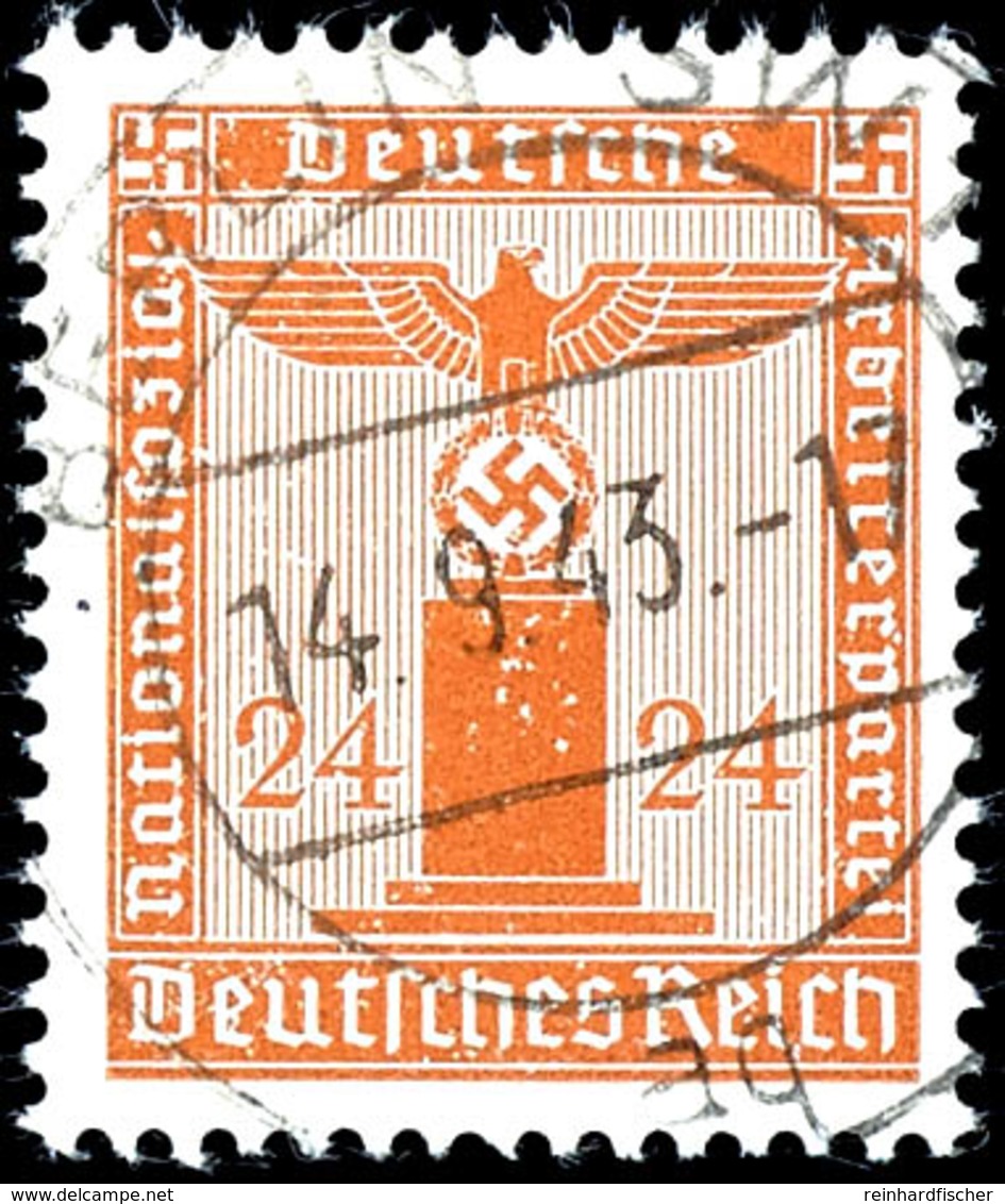 24 Pfg Parteidienstmarke Mit Waagerechter Gummiriffelung, Zentrisch Gestempelt "BERLIN SW 14.9.43", Tadellos, Gepr. Ludi - Sonstige & Ohne Zuordnung