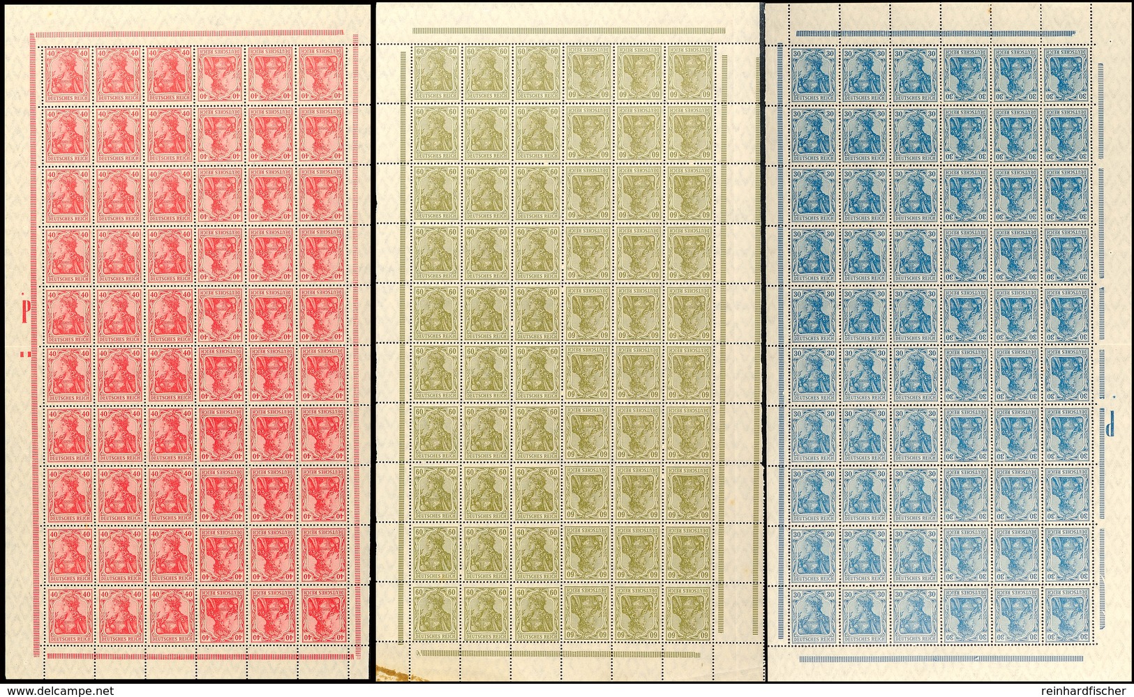 Germania 1921, 40, 30 Und 60 Pfg, Je 1/3 Markenheftchenbogen (je 60 Marken, Mittig Waager. Gefaltet), Postfrisch Mit Tei - Sonstige & Ohne Zuordnung