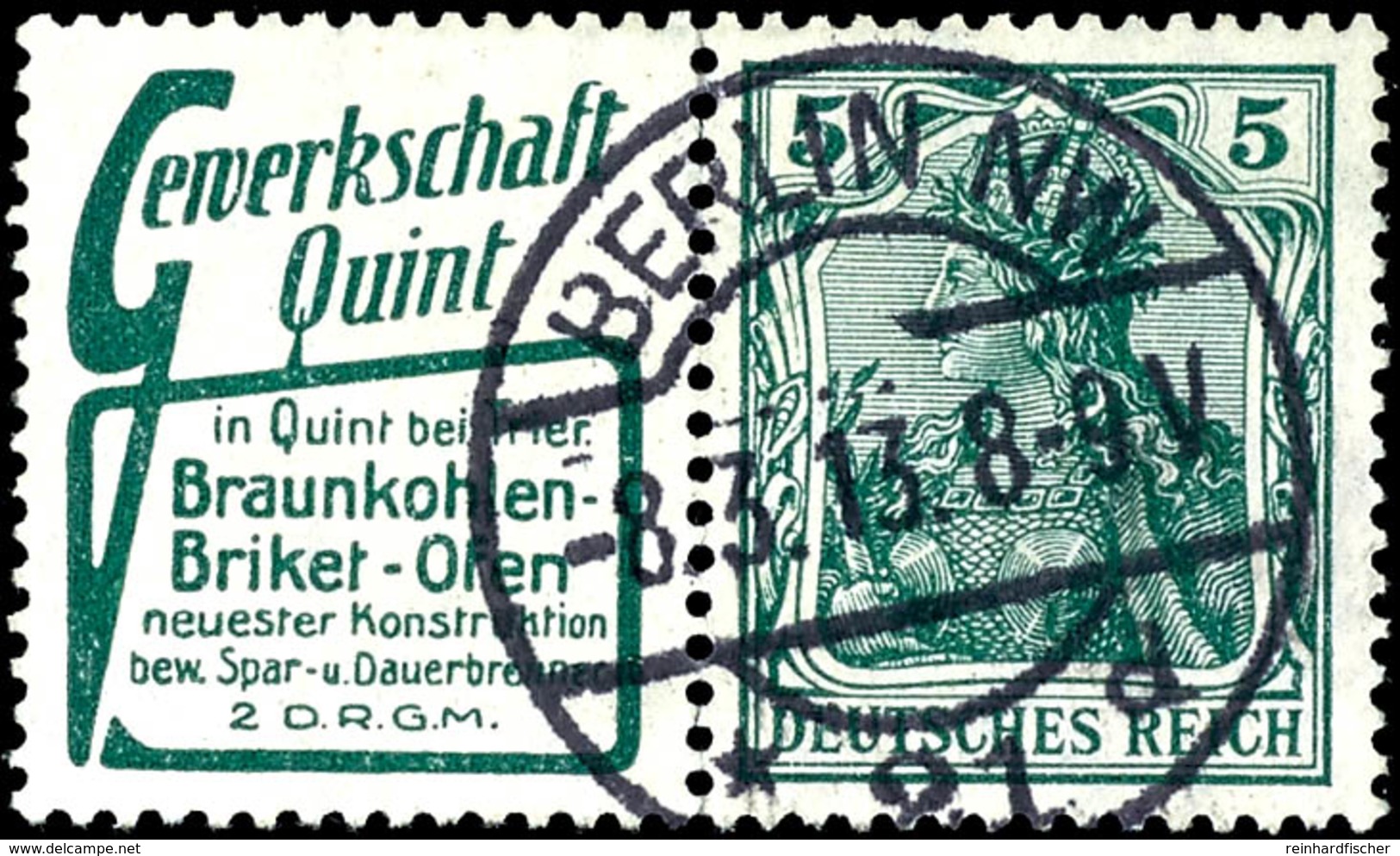 Germania 1911/12, Gewerkschaft Quint + 5 Pfg Germania, Waagerechter Zusammendruck, Zähnung Vorgefaltet Und Oben Und Unte - Sonstige & Ohne Zuordnung