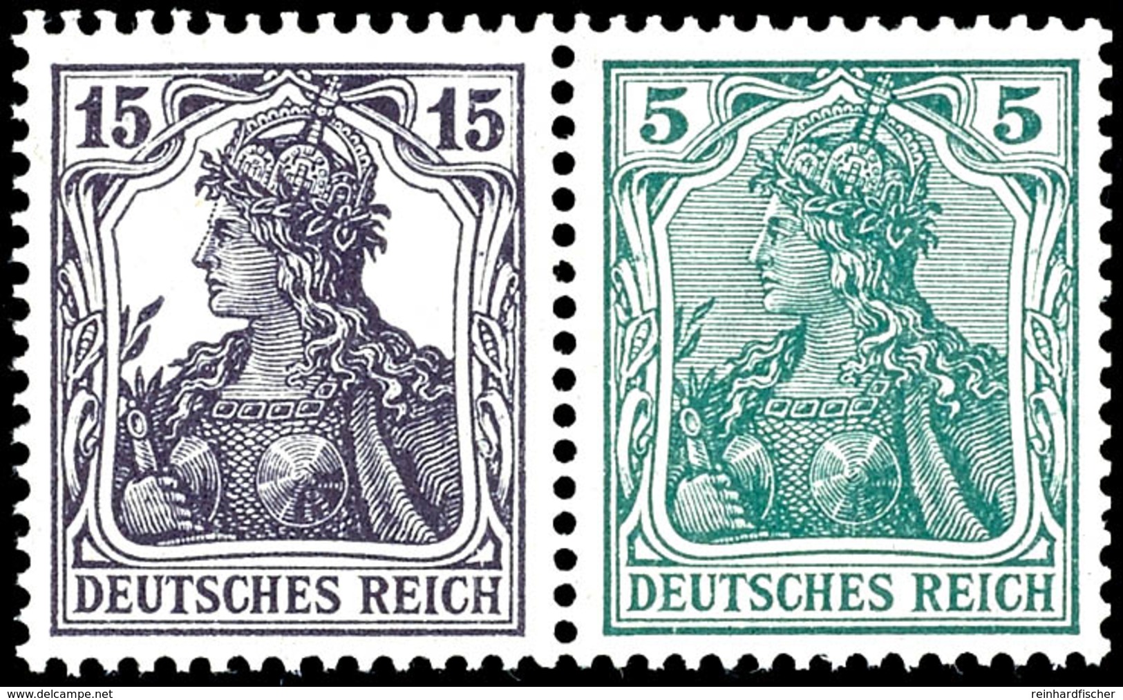 15+5 Pfg. Germania, Waagerechter Zusammendruck, Postfrisch, Mi. 500,-, Katalog: W9aa ** - Sonstige & Ohne Zuordnung