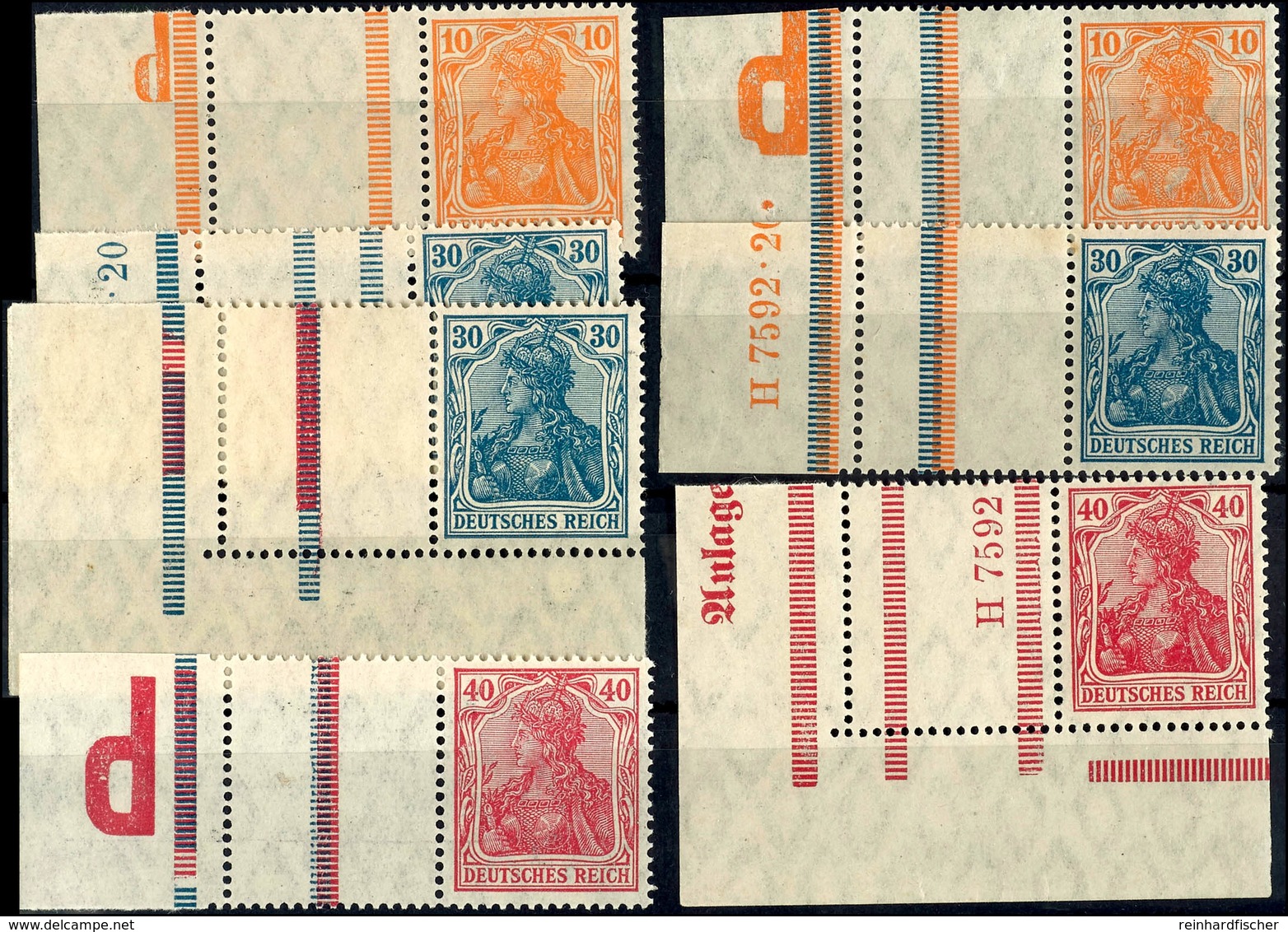 10 Bis 40 Pf., Germania 1921, 7 Waagerechte Zusammendrucke Mit Randleiste Und Leerfeld Kpl. Postfrisch, Dabei 3mal Mit H - Sonstige & Ohne Zuordnung