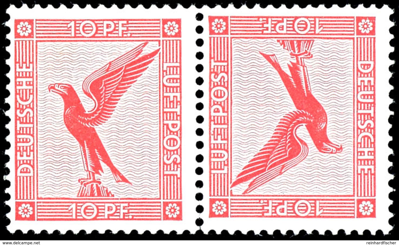 Flugpost 1930, 10 Pfg Steinadler, Waagerechter Kehrdruckzusammendruck, Tadellos Postfrisch, Mi. 350.-, Katalog: K7 ** - Sonstige & Ohne Zuordnung