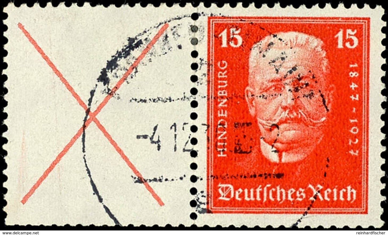 X + 15 Pfg Hindenburg, Waagerechter Zusammendruck, Tadellos Gestempelt, Mi. 180.-, Katalog: W25 O - Sonstige & Ohne Zuordnung