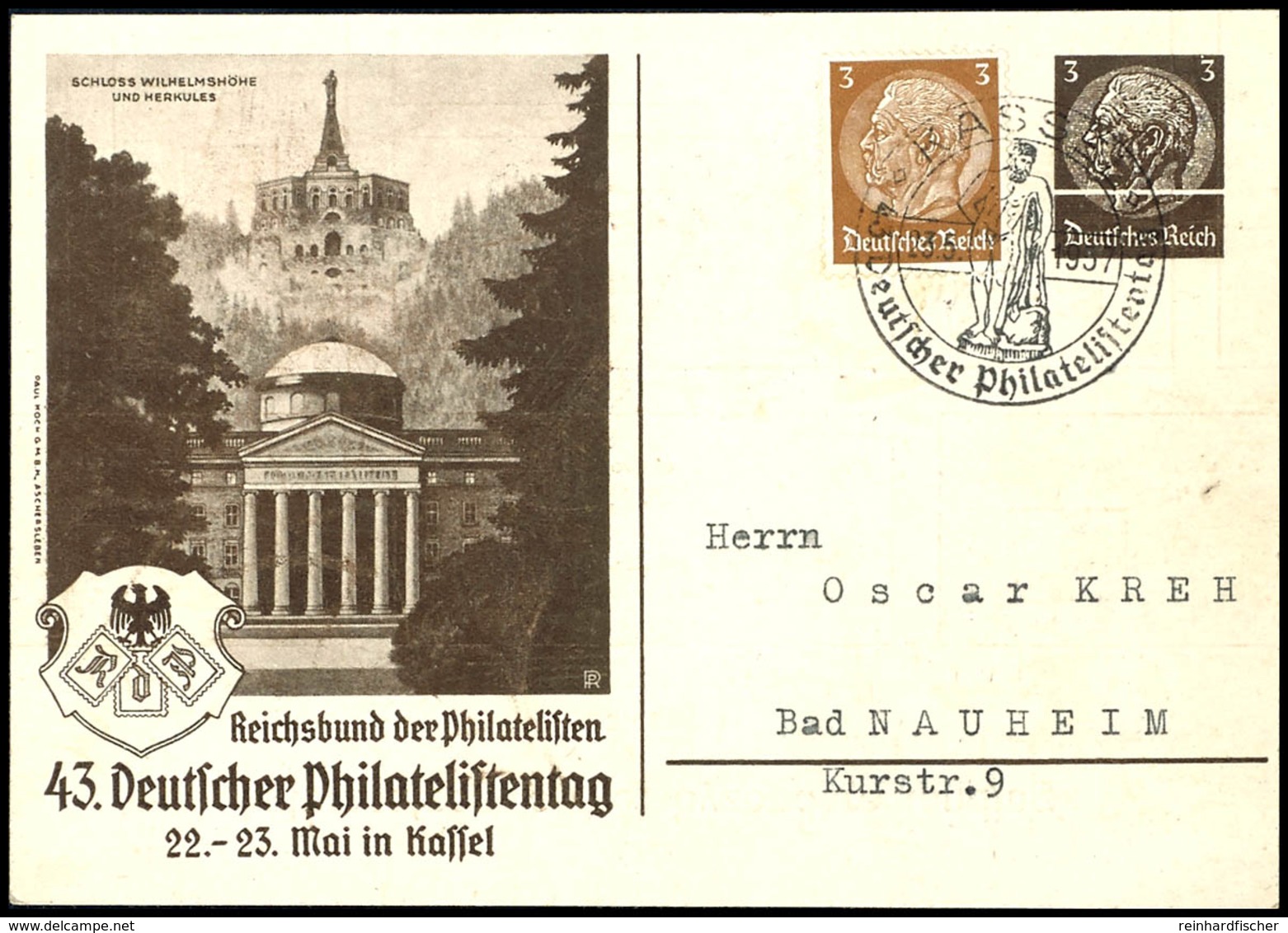 1937, 43. Deutscher Philatelistentag In Kassel, 3 Pf. Hindenburg-GS (mit Waager. Weißem Strich Durch Das Markenbild) U.  - Sonstige & Ohne Zuordnung