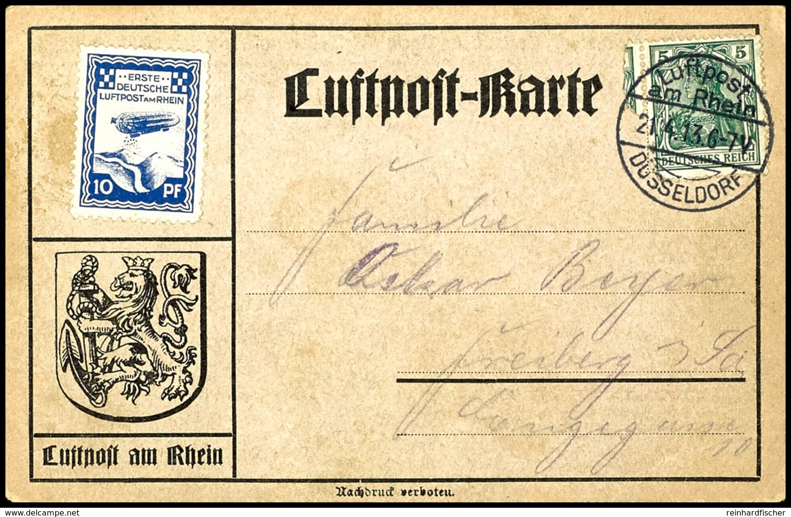 1913, 10 Pfg. Zeppelinflugtage Düsseldorf Ungestempelt Auf Zwei Verschiedenfarbigen Sonderkarten Mit 5 Pfg. Germania Und - Luft- Und Zeppelinpost