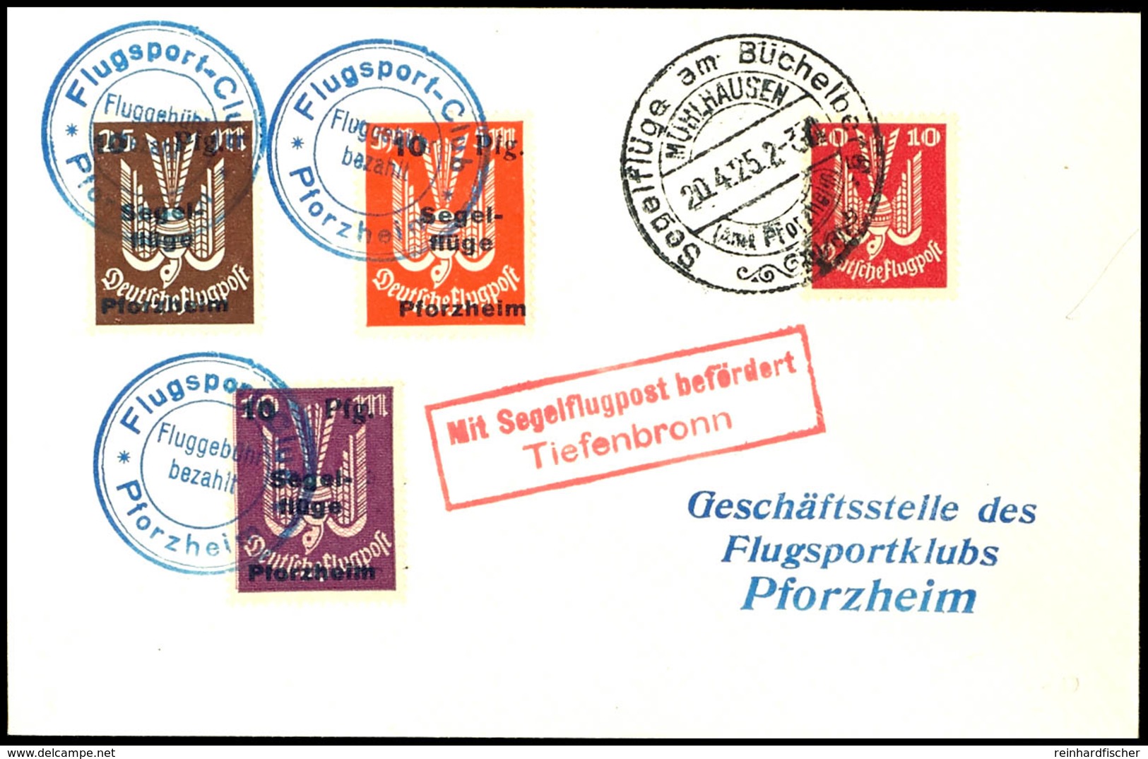 1925, Segelflüge Am Büchelsberg, 10 Pfg Auf 5 Mark, 10 Pfg Auf 25 Mark Und 10 Pfg Auf 100 Mark Auf Brief Mit 10 Pfg Holz - Sonstige & Ohne Zuordnung