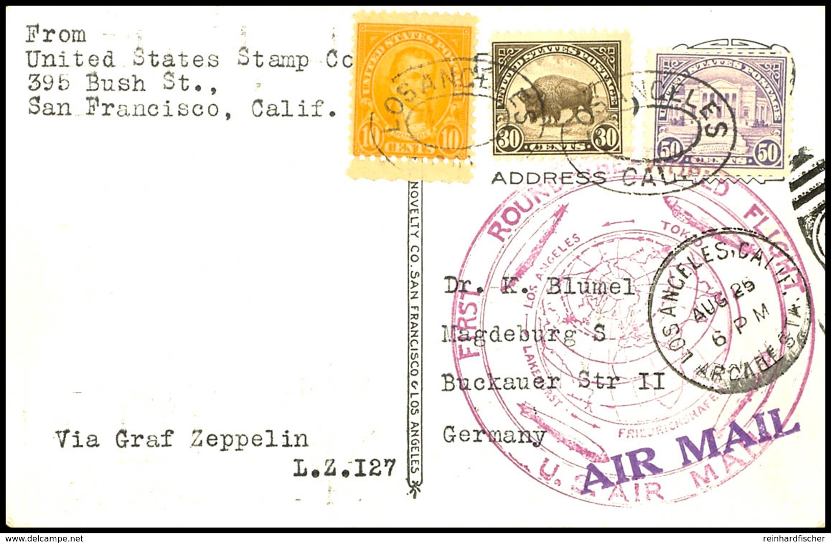 1929, Weltrundfahrt, Amerikanische Post Los Angeles - Lakehurst Und Los Angeles - Friedrichshafen, Zwei Karten Aus Los A - Sonstige & Ohne Zuordnung